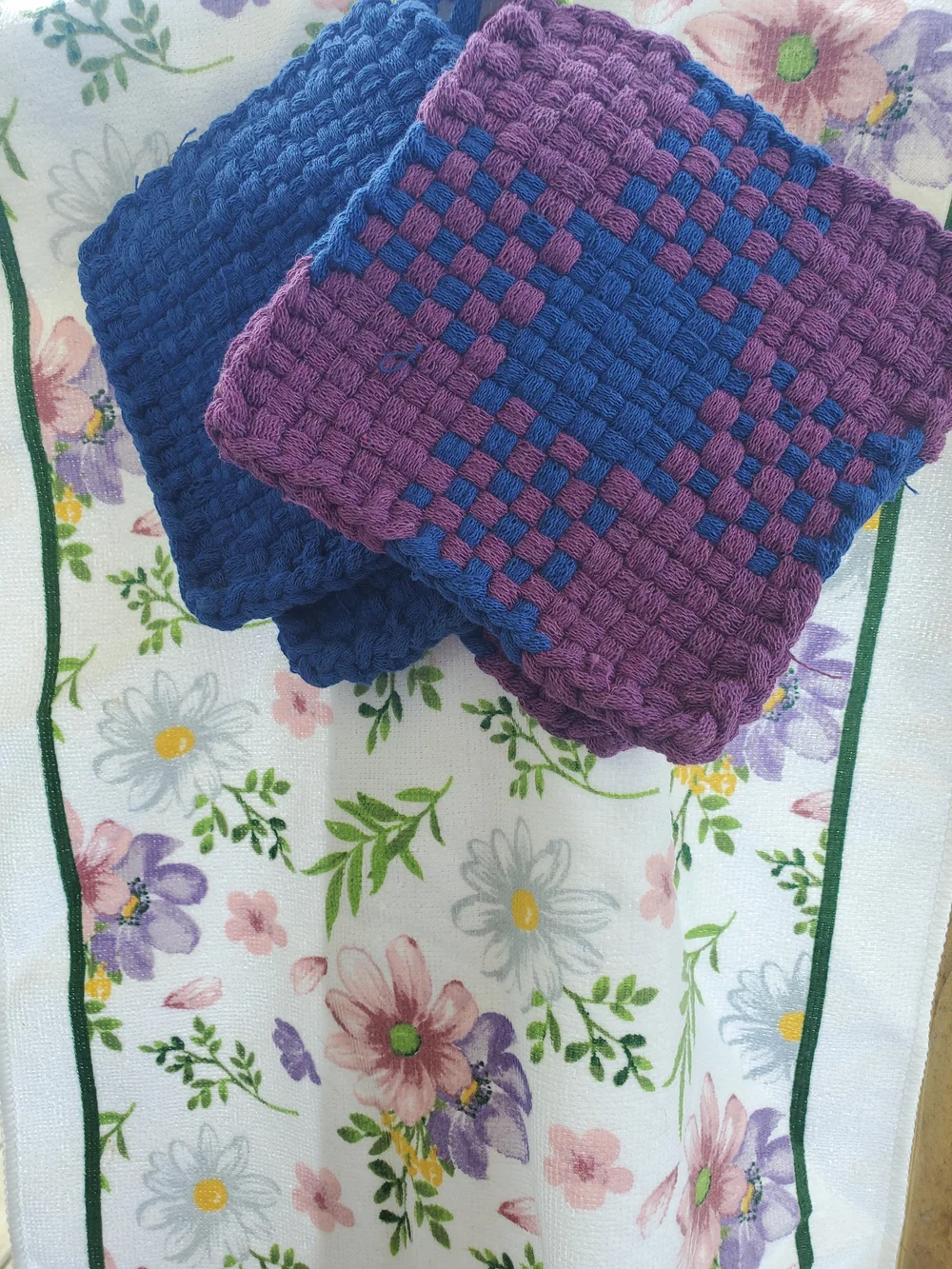 Hand Crafted Purple and Blue Woven Cotton Dishcloths